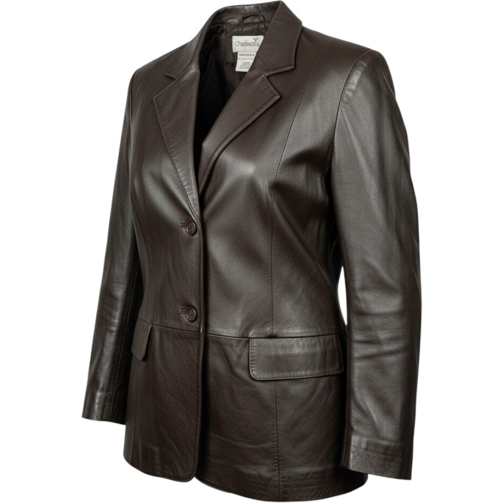 Chadwick's Womens Leather Blazer Jacket Size 16 46-0037-5 Two Button Coat